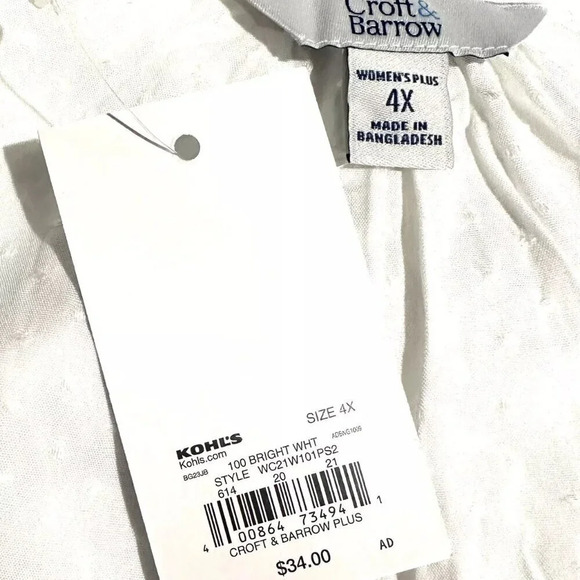 NWT CROFT & BARROW Women Sleeveless Pullover V-Neck 100% Rayon White Shirt Sz 4X - Picture 11 of 13